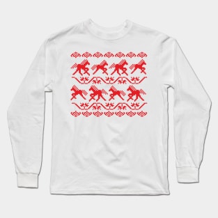 Ukrainian ornament - horses (red print) Long Sleeve T-Shirt